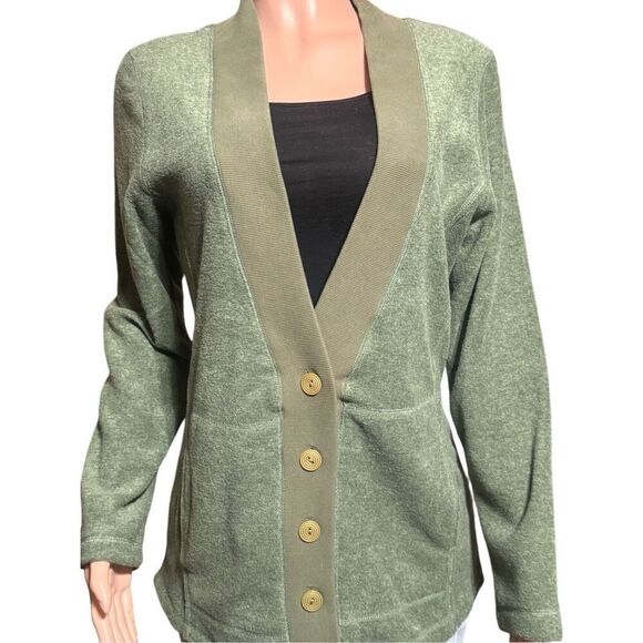 Bundle two Pulp long sleeve fleece brown and green v neck button up sweater M - Picture 9 of 11